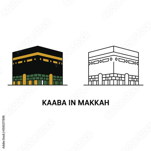 Vector art of Illustration of the kaaba in makkah with color and line art isolated on white background