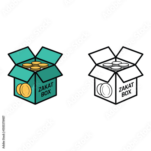 Vector art of Illustration of zakat box with coins isolated on white background for islamic charity concept