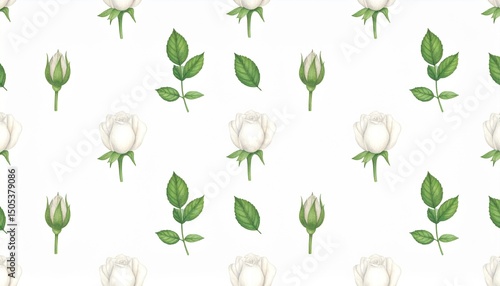 watercolor illustration pattern of white rose flowers for any identity, textiles