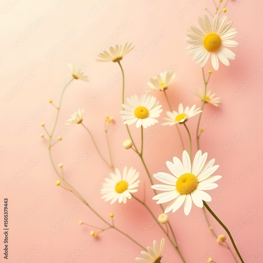 Obraz premium Gilded Daisy Dream: Elegant Floral Revival on Soft Pink Canvas