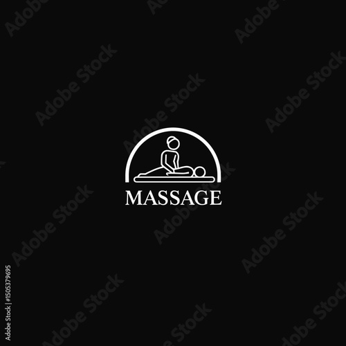 Minimalist massage logo on black background showing a therapist giving a massage, ideal for spa, wellness or physiotherapy branding