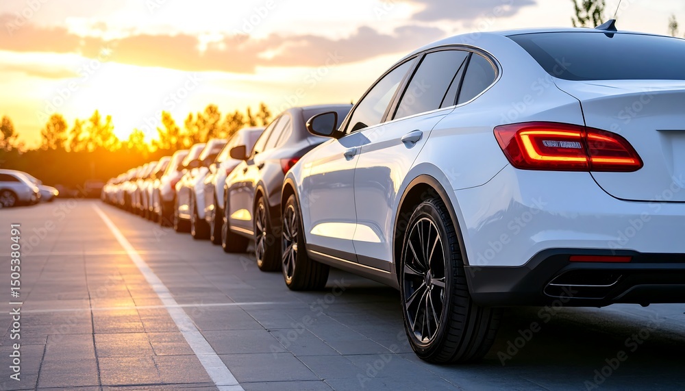 Fototapeta premium Sunset Car Dealership Row.