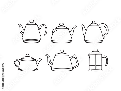 Hand drawn kettle line art vector for modern kitchen decor concept