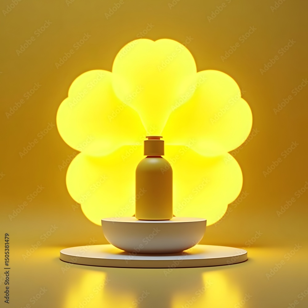 Fototapeta premium Radiant Yellow Flower Backdrop Illuminated by Neon Lights: Hair Product Showcase