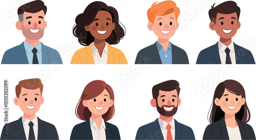 Diverse Business Professional Avatars Set Smiling Corporate Characters  Vectors illustrations