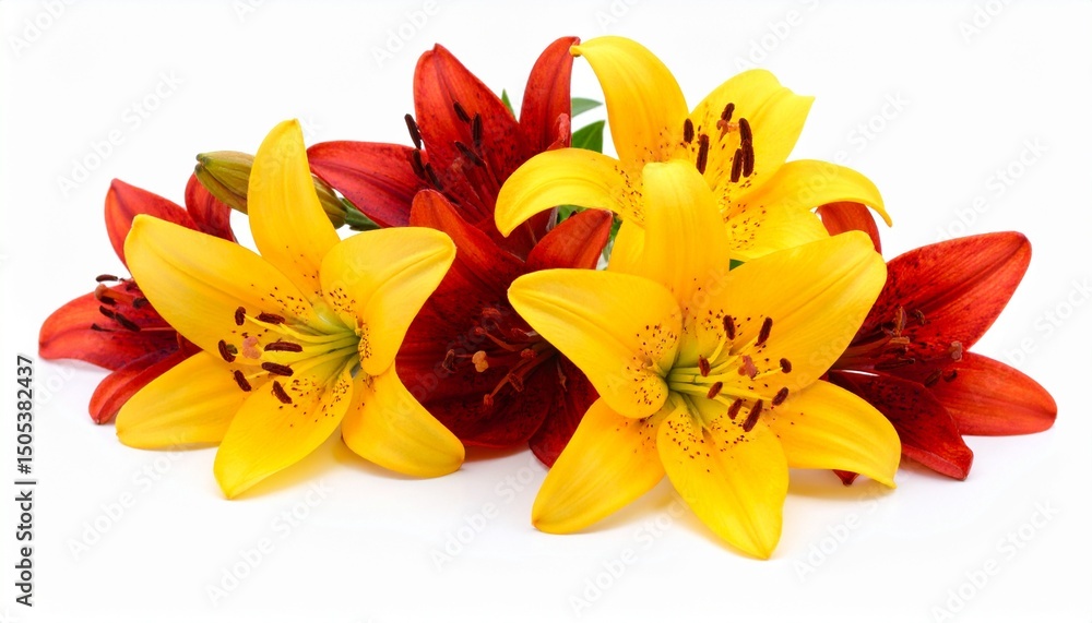 Obraz premium photo of a bouquet of lilies yellow and red on a white background