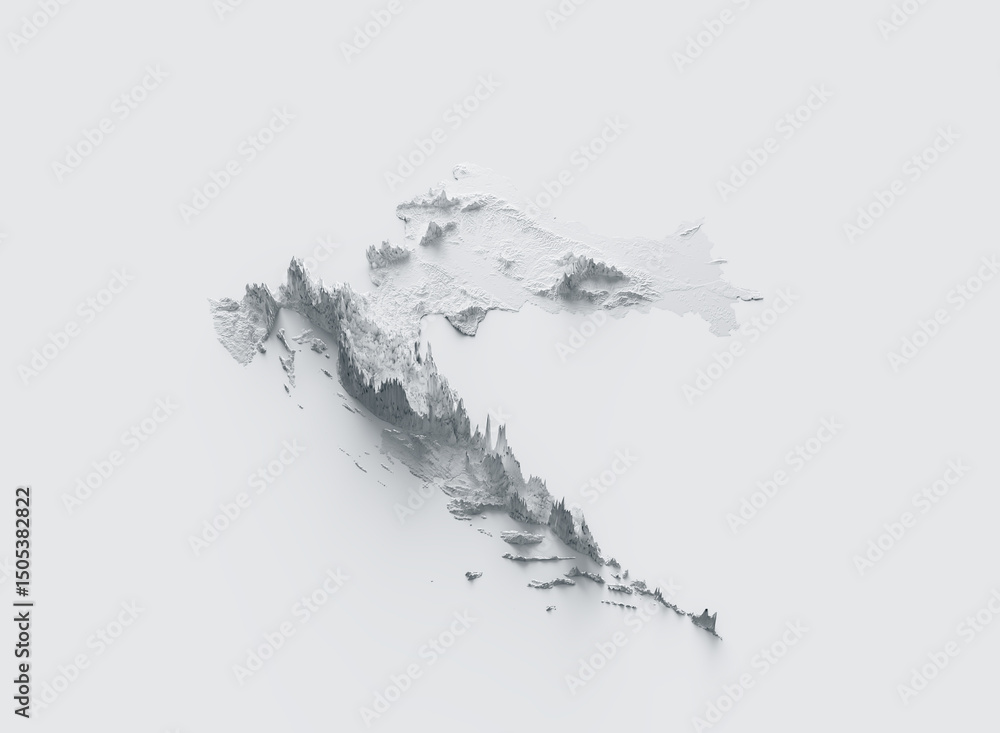 Obraz premium Croatia Map Gray And White Shaded Relief Textured Map On White Background 3D Illustration