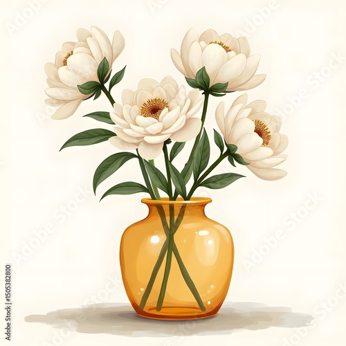 Fragrant White Peonies in Amber Vase: Summer Scene Card