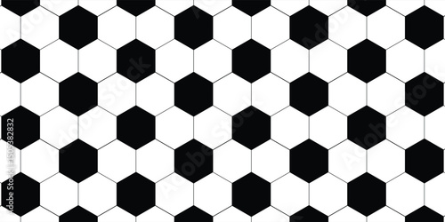 Seamless vector illustration of black and white soccer ball pattern background.