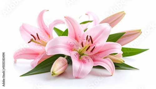 High-Quality PNG Pink Lilies Isolated on White Background