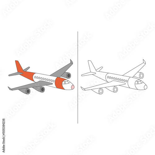 Vector art of Airplane illustration with color and outline version isolated on white background design element