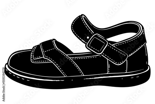 Adorable Little Girl's Summer Sandals Black Leather Mary Jane Style, sandals, girls, shoes, leather, summer, toddler, picture, monochrome, clipart, kids, sunshine, clip, heat, comfortable, stylish, wa