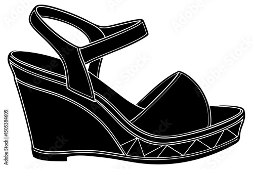 Elegant Black Wedge Sandal Summer Fashion Footwear Design, sandal, wedge, black, fashion, summer, chic, sunshine, trendy, stylish, warm, open, women, silhouette, graphic, toe, elegant, ankle, heels, h