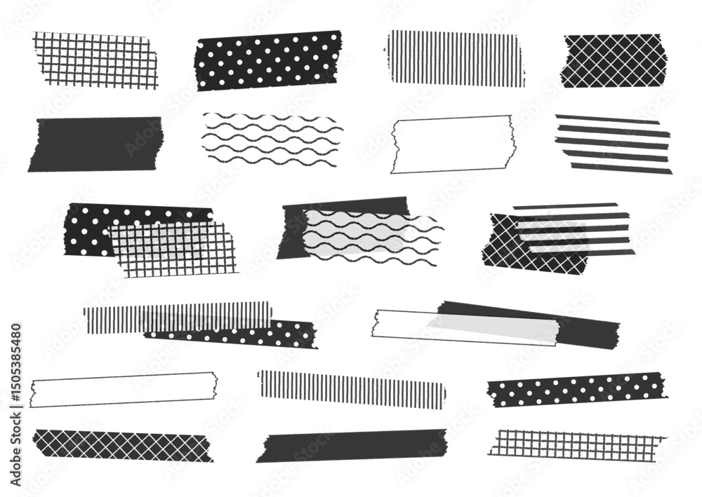 Obraz premium かわいい柄のマスキングテープイラストセット（ペン画・白黒）