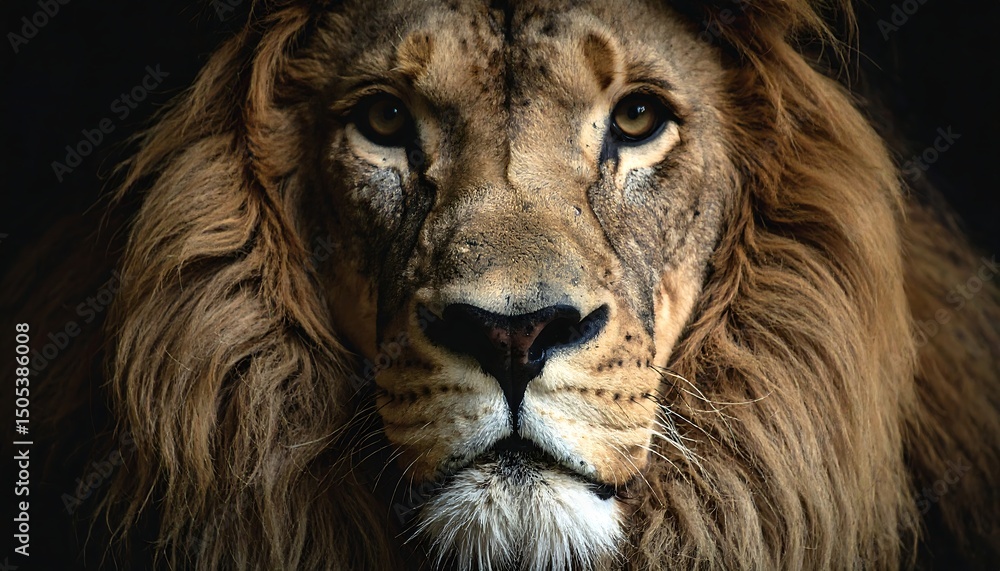 Fototapeta premium Majestic Lion Portrait with Dark Background.