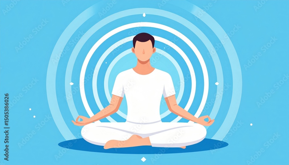 Man In Meditation Pose With Light Blue Background Man In Meditation Pose With Light Blue Background