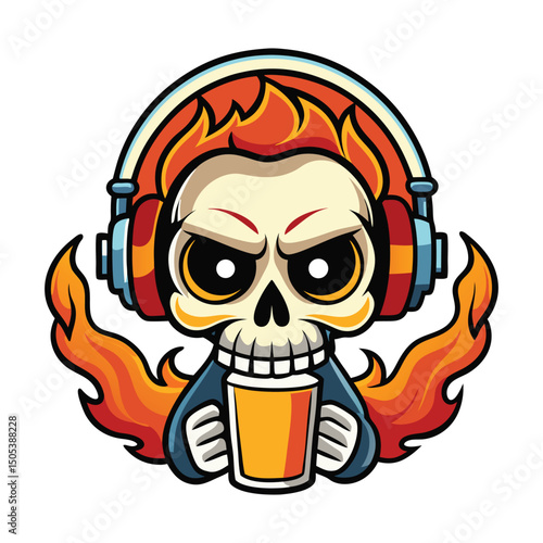 1 Vactor cartoon with fire Skull, Bike Skull and Crossbones

