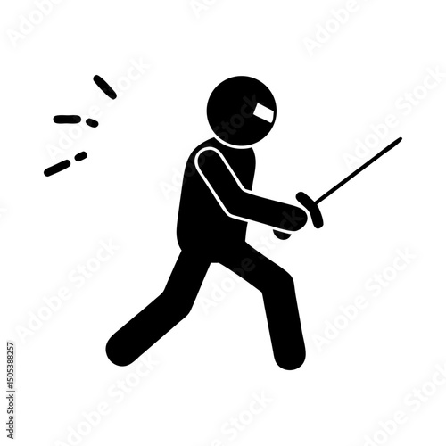 Fencing safety icon depicting a person in action with a sword in a dynamic pose on a simple background
