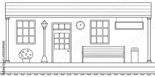 Old railway station platform graphic train sketch illustration vector