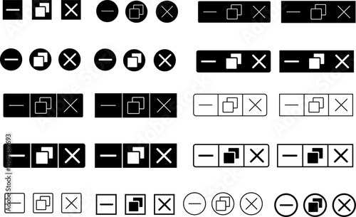 Maximize and minimize close window button set. Browser web button icons. Close windows. web button sign. application software navigations basic buttons