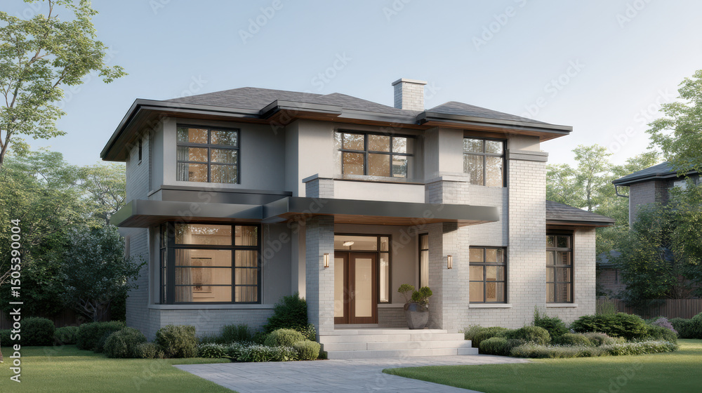 Fototapeta premium luxurious mansion exterior designed for trends featuring sleek lines and modern architecture