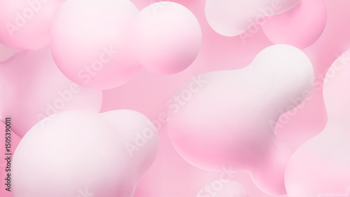 Abstract background with gradient pink blob shapes. Organic liquid shapes flying. . Flowing morphing molecular particles design Vector 3d illustration