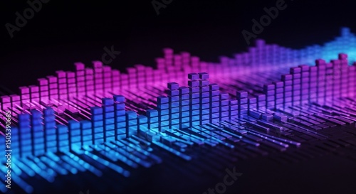 Abstract visualization of sound waves in vibrant blue and purple hues  
