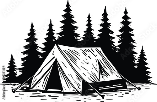 Camping tent vector black silhouette cricut design for T-Shirt