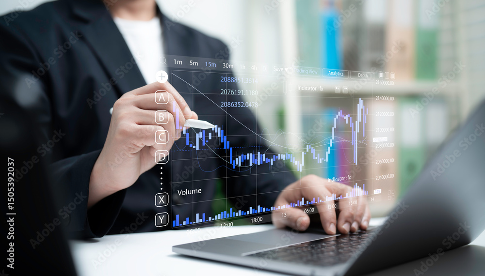 Fototapeta premium Financial Data Analytics and Trading Graph on Screen