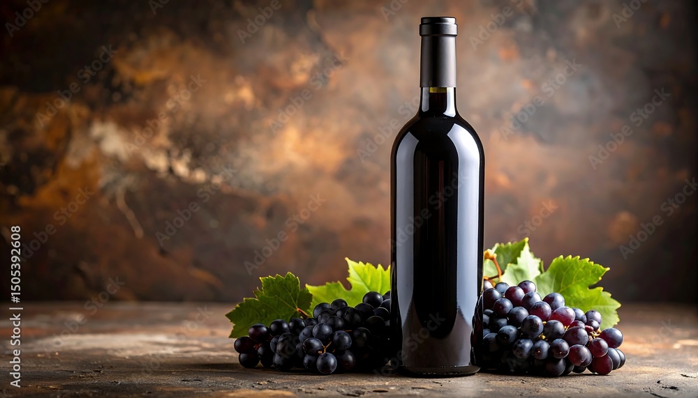 Fototapeta premium Red Wine Bottle Grapes.
