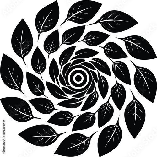 Silhouette of Multiple Leaves Floating in a Spiral