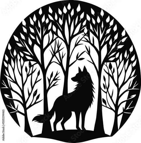 Silhouetted Wolf Behind Leafless Trees