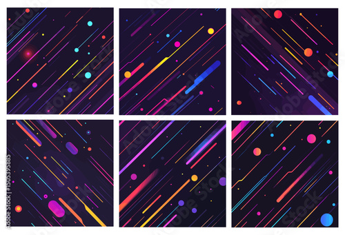 Abstract meteor shower. Geometric pattern light lines asteriod rain retro posters space background, comet meteorite motion effect electric digital tech line vector illustration