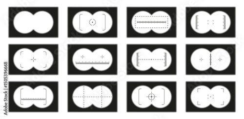 Set of binoculars frames or binoculars vision. Vector illustration