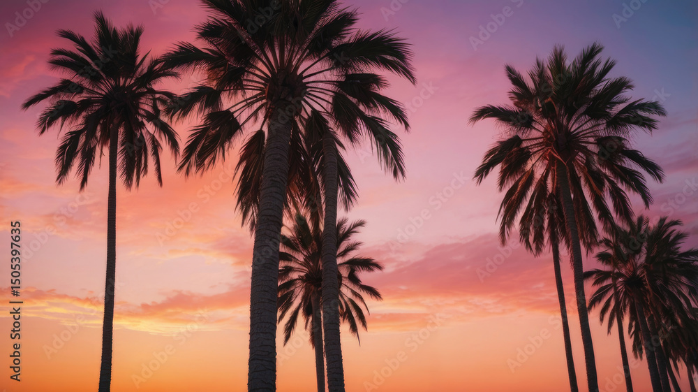 Vibrant Sunset Silhouette Palm Trees Against a Colorful Sky Vibrant Sunset Silhouette Palm Trees Against a Colorful Sky