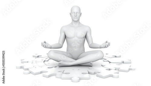 Man Meditating on Puzzle Gears.