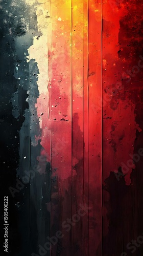 A vibrant abstract background featuring a gradient from black to fiery red, with textured brush strokes and splatter effects.