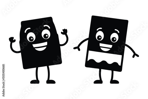 Two happy cartoon rectangles with legs and arms