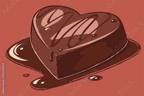 Heart shaped chocolate candy with drizzled melted chocolate