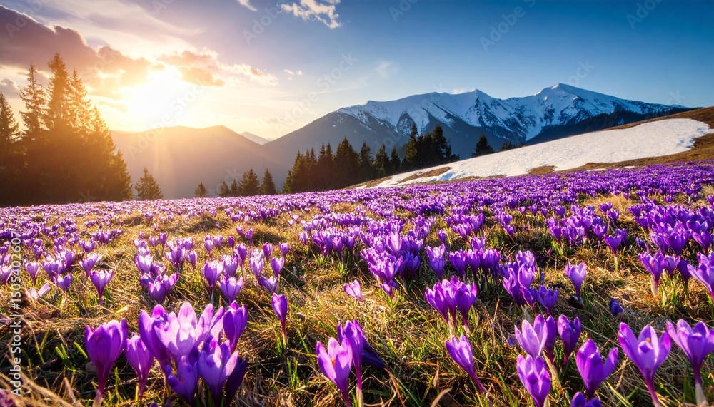 Obraz premium Purple Crocus Flowers in Spring. 