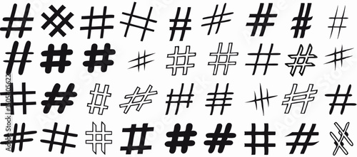 Hashtag Variations: Collection of Hand-Drawn & Bold Hash Symbols