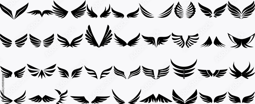 Fototapeta premium Collection of Black Wing Designs: Various Styles & Shapes
