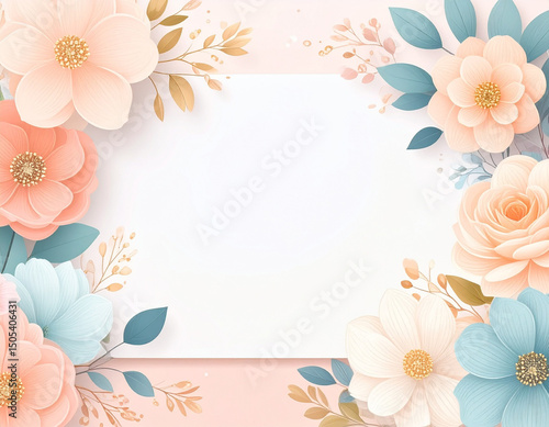 Minimalist wedding concept flowers flat lay with blank space