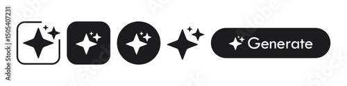 AI application generate logo set, artificial intelligence flat black style icons. Vector illustration