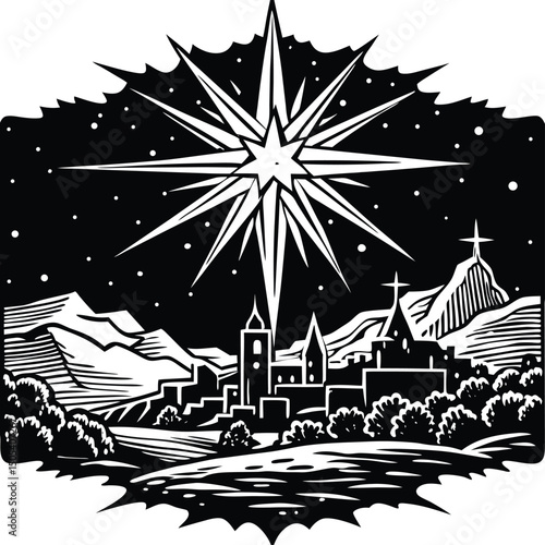 Star Of Bethlehem Shining Above Land