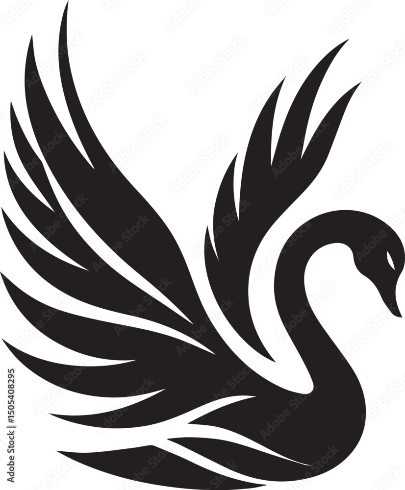 Fototapeta premium Minimalist Black Swan Silhouette Vector Art – Elegant Curves & Stylized Feathers