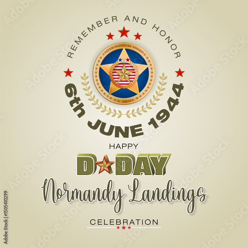 Holiday design, background with handwriting and 3d texts and national flag colors for D-Day American event celebration; Vector illustration.