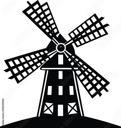 Windmill Silhouette With Rotating Blades