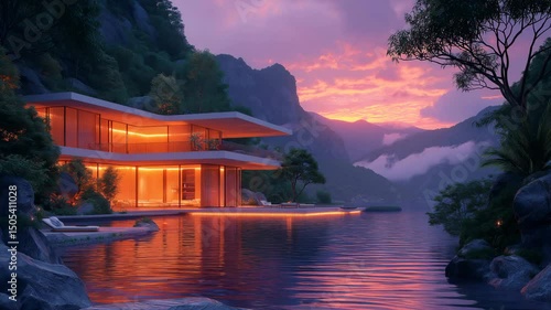 Evening at the modern villa