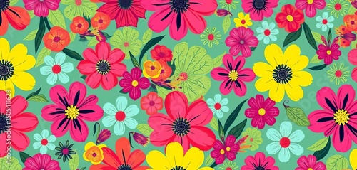 Wallpaper Mural Vibrant abstract floral seamless pattern, summery colors, botanical, textile Torontodigital.ca